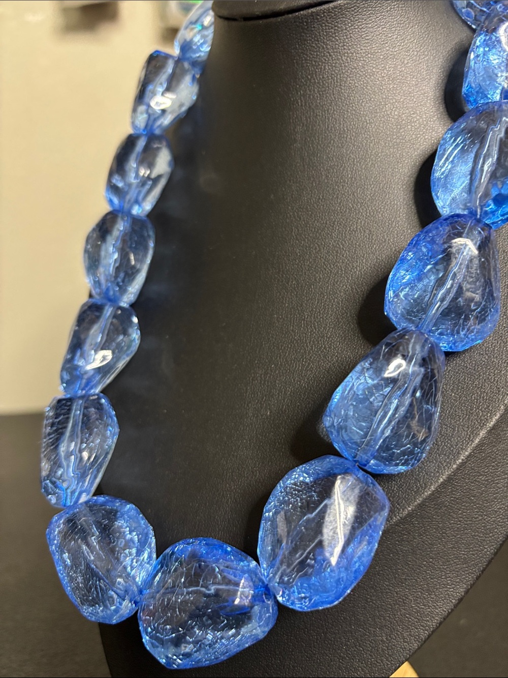 Chunky Blue Statement Glass Bead Necklace - Women's Jewelry - Picture 3 of 7